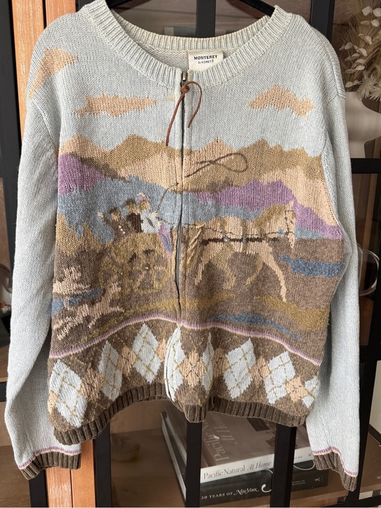 Koret Sweaters - Western Vintage Horse sweater Monterey by Koret knit zip-up cardigan wagon dogs